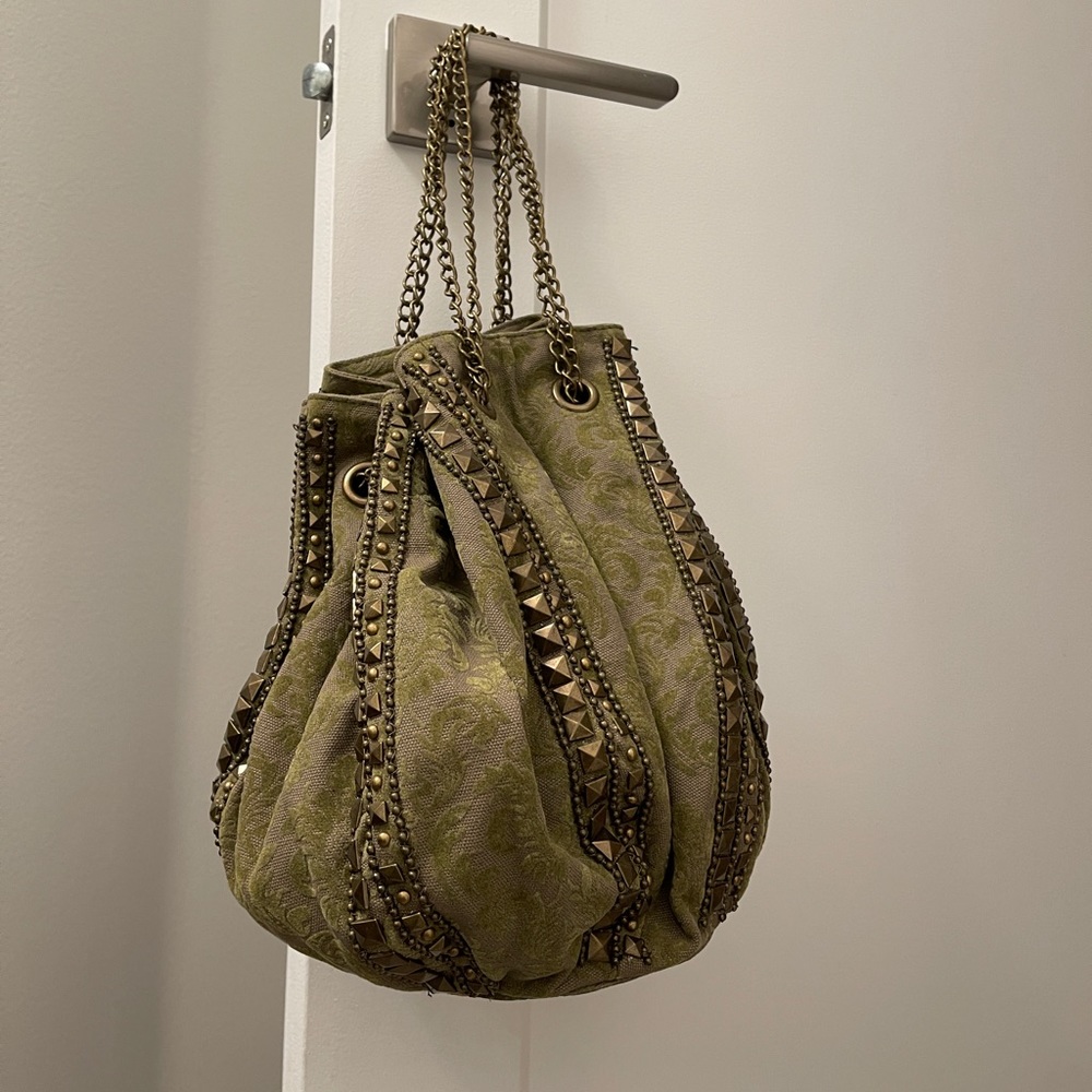 Boho Army Green Studded Chain Handbag